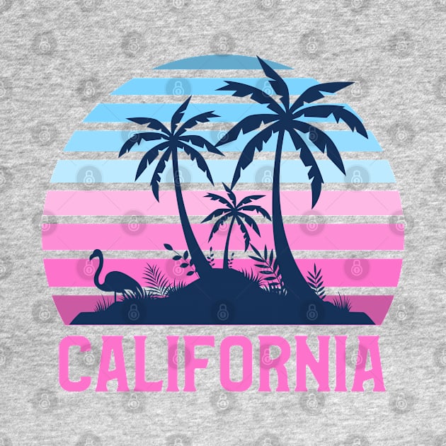 California Sunset, Orange and Blue Sun, Gift for sunset lovers T-shirt, Palm Trees Pink and Blue by AbsurdStore